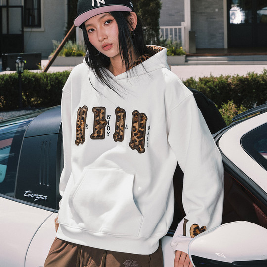 MEDM American retro leopard print hooded sweatshirt