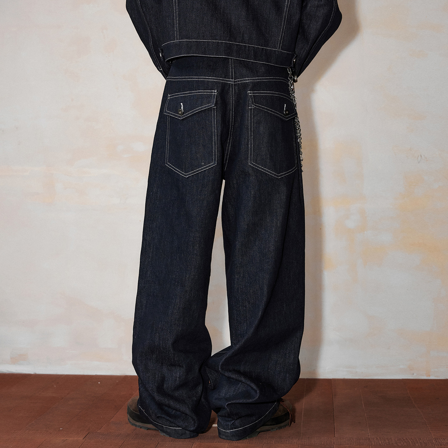 MEDM原牛明线纯色阔腿宽松牛仔裤男秋季美式街头复古风直筒长裤子,淘宝优惠券,粉丝福利购,淘宝优惠卷