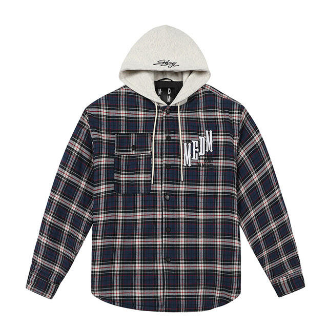 MEDM plaid hooded cotton jacket for men and women, spring American retro casual loose fitting cotton jacket Instagram trend