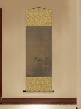 北宋名家山水字画仿古挂画茶楼直播间卷轴装饰画名家丝绸挂画