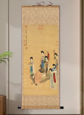 望海楼图丝绸卷轴画复古国画中式山水花鸟画轴装饰画客厅书房挂画
