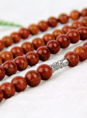正宗泗滨砭石圆珠项链天然泗水红砭石能量石项圈调理颈椎舒筋通络