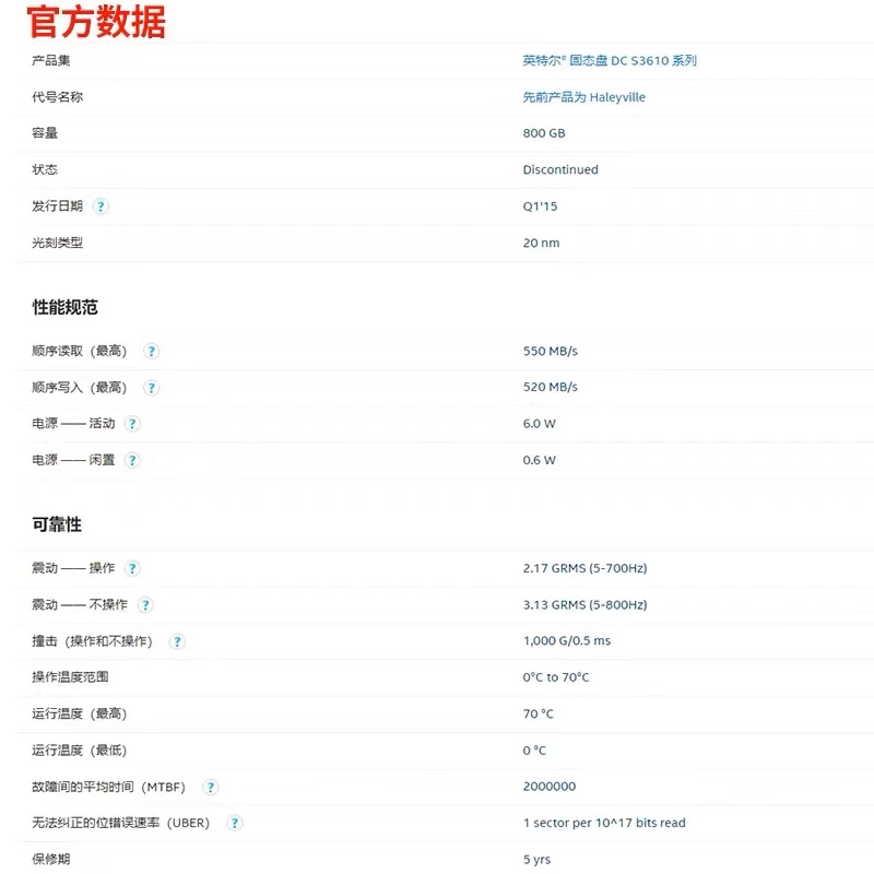 lntel/英特尔S3610 400G/480G/800G/1.6T SATA 2.5寸 MLC固态硬盘 - 图2