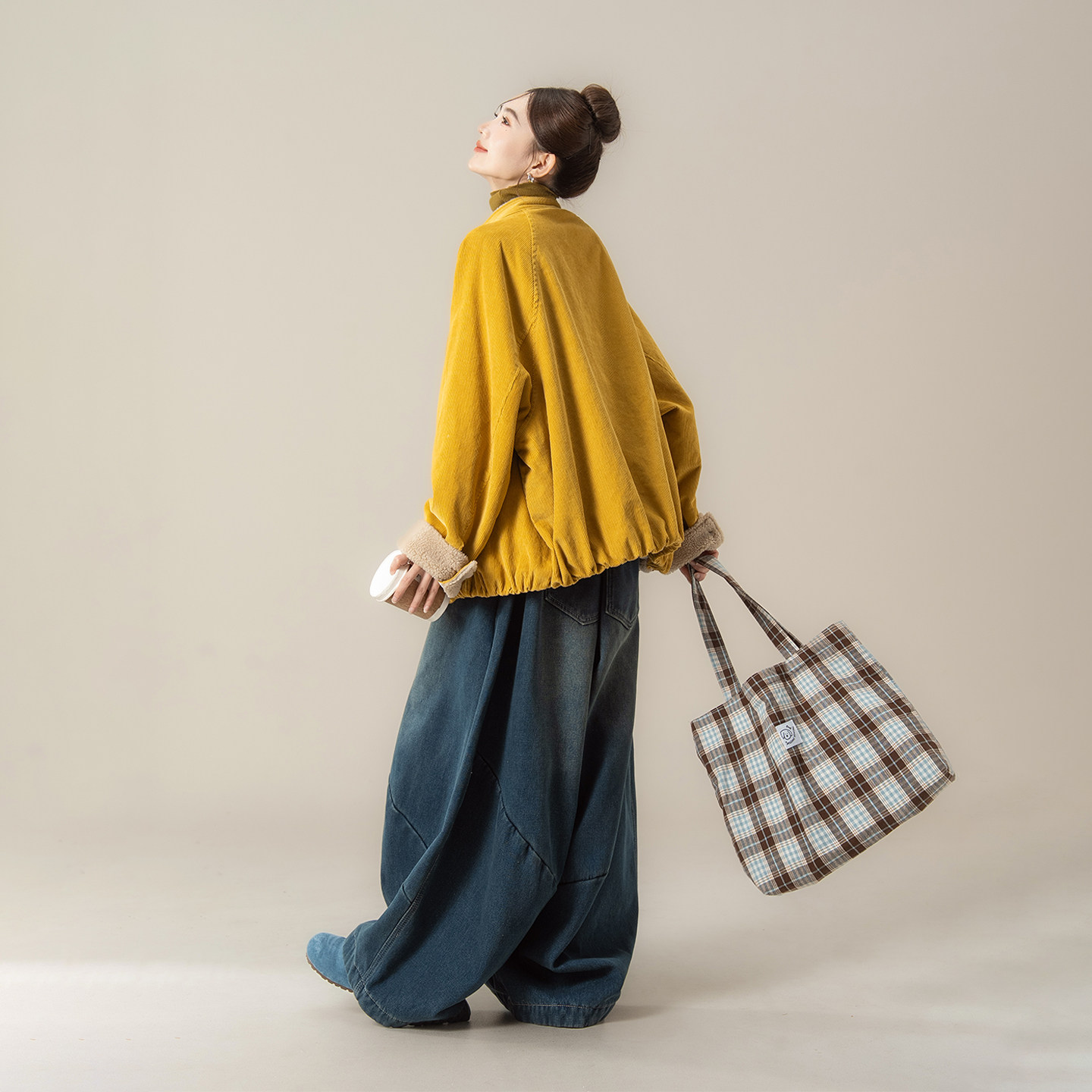 黄色灯芯绒加厚短外套女冬季新款宽松显瘦拉链立领羊羔毛长袖棉服,淘宝优惠券,粉丝福利购,淘宝优惠卷