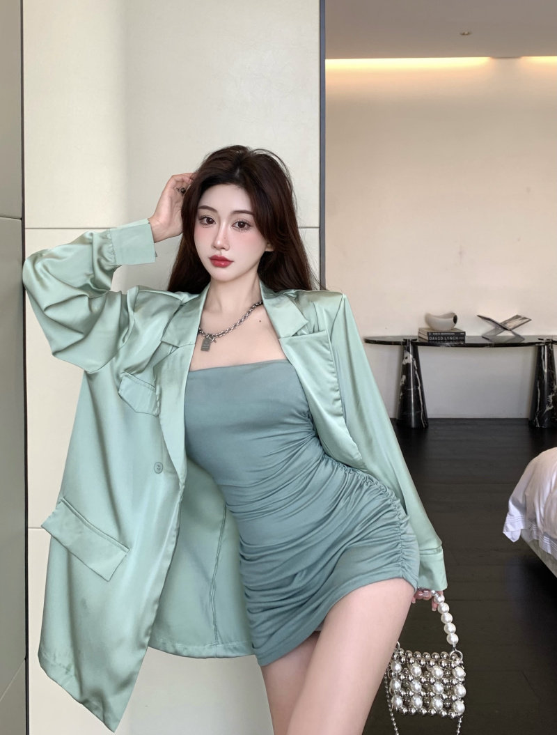 气质包臀设计感小众夏季缎面连衣裙 nurtureone妮茨维旗舰时尚套装