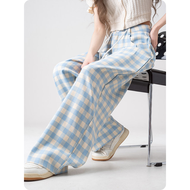 Dopamine ສີຟ້າ plaid ກາງເກງຂາກວ້າງສໍາລັບແມ່ຍິງ