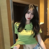 Хлопковая сексуальная приятная телу футболка, круглый воротник, в обтяжку