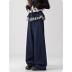 ໂສ້ງເສື້ອຍືດແຂນຂາຍາວ plaid lace ສີຟ້າຂອງແມ່ຍິງ