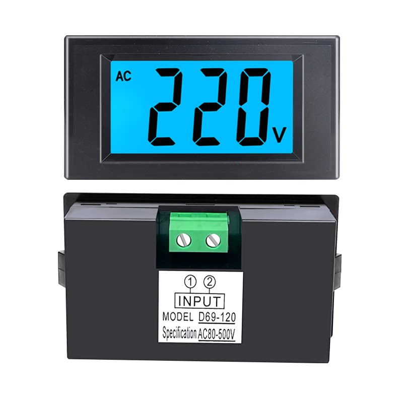 交流数显数字电压表110v220v380v测量仪表绿光蓝光显示D69-20 120
