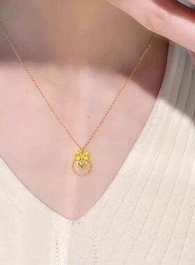 小众蝴蝶结圆环镂空钛钢锁骨链