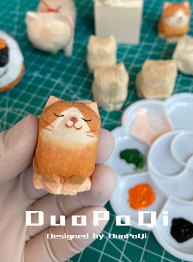 纯手工卡通木雕手作diy上色