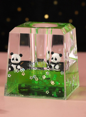 治愈系可爱熊猫动感滑滑梯油滴沙漏创意摆件学生减压玩具儿童礼物