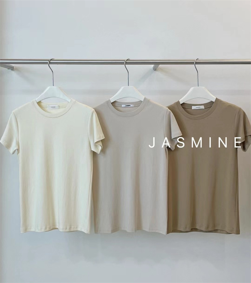 JASMINE2024年春夏基础款宽松百搭纯色T恤女短袖内搭休闲上衣2005 - 图0