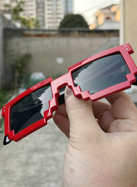 欧美时尚马赛克粉色墨镜大红色