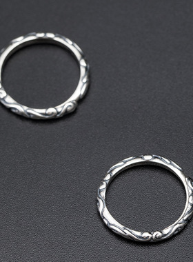 复古风做旧祥云纹浮雕饰品戒指环