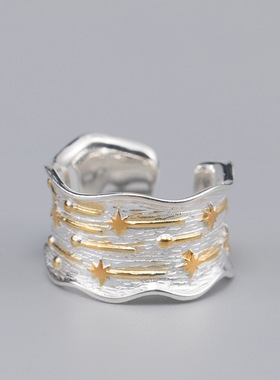 流星雨宽面夸张哑光纯银手饰品