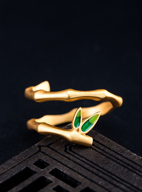 竹子滴胶绿色民族风手饰品戒指环