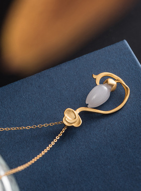 镀金祥云白玉兰花复古风锁骨链