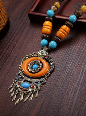 饰品项链兰蝶木珠吊坠女合金