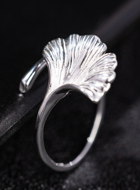 S925银杏叶活口戒指三生有杏