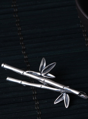 复古风纯银竹节别针饰品吊坠