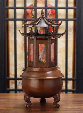 宝鼎油灯仿古19寸老式纯铜长明防风酥油灯这用佛前复古供灯佛具