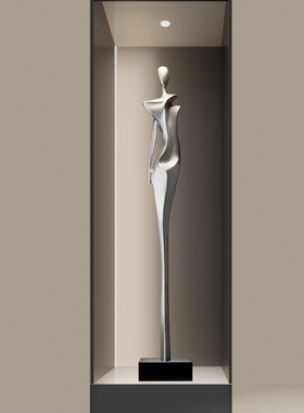 轻奢酒店玄关摆件竖高壁龛细长装饰品意式极简人物雕塑高级艺术感