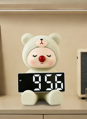可爱植绒小熊时钟摆件儿童卧室床头桌面装饰品小众高级感家居好物