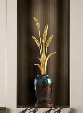 黄铜麦穗岁岁平安大麦摆件客厅轻奢高档壁龛入户玄关装饰乔迁礼物