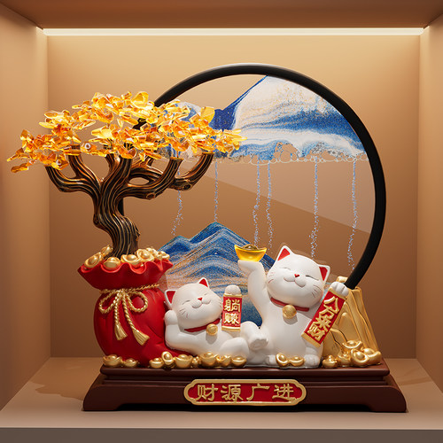 发财树流沙画招财猫摆件开业礼物店铺前台装饰品客厅乔迁新居礼物 - 图2