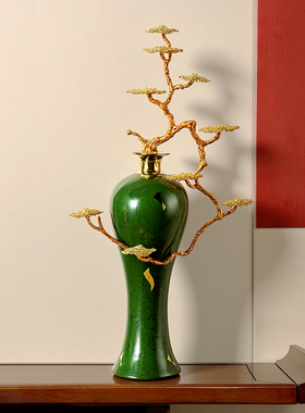 新中式入户玄关迎客松摆件陶瓷客厅电视柜壁龛高端装饰品乔迁礼物