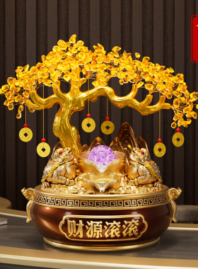 正品蟾发财室树摆件客厅金开财源滚滚发光流水办公装饰品工艺礼品