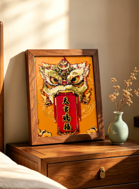 铜雕画天官赐福醒狮头摆台客厅家居国潮装饰乔迁开业礼品