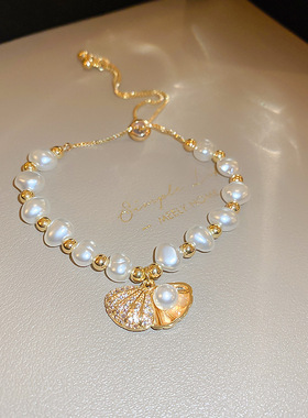 夏日珍珠~时尚水晶花朵串珠珍珠手链轻奢高级感手串显白优雅手饰