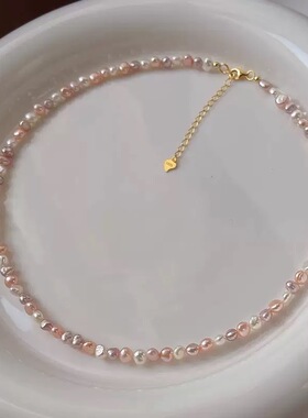 s925银糖果色巴洛克异形淡水珍珠项链女多巴胺粉白紫搭配锁骨颈链