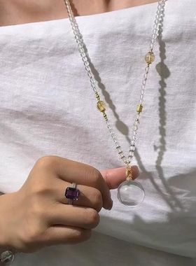 种星为梦天然巴西全净体白水晶项链白水晶球卡20吊坠万能链可拆卸