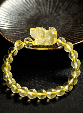 天然真黄水晶生肖狗手串小