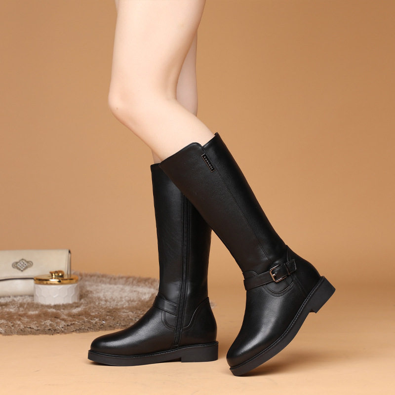 冬季靴子女真皮平底中筒靴加厚羊毛高筒大棉女靴厚底大码女鞋冬靴,淘宝优惠券,粉丝福利购,淘宝优惠卷