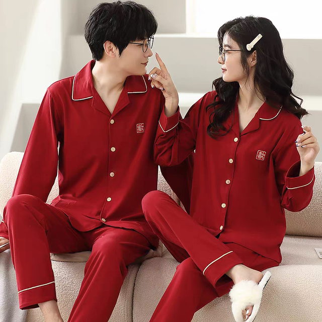 LOUISROYER Love Gravity Series-Happy Red Couple Home Clothes Cotton Pajamas 1397