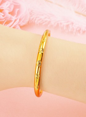 9999真金实心推拉沙金手镯不掉色