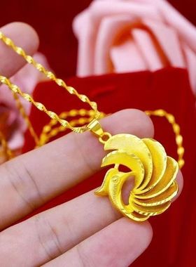 999真金吊坠男女24k复古孔雀项链