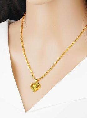 999真金项链24K玫瑰花吊坠不掉色