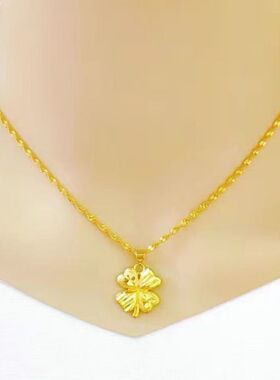 999真金项链24K四叶草吊坠不掉色