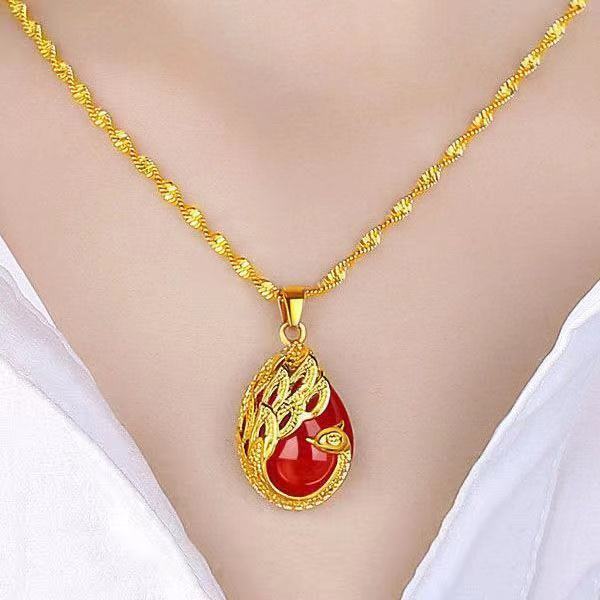 正品越南沙金9999真金项链女款金色24k吊坠不掉色水波链装饰饰品