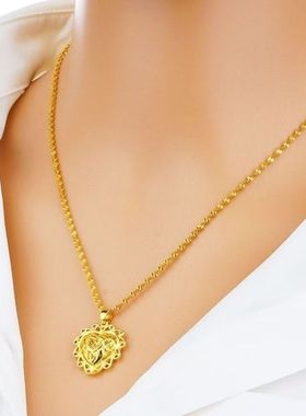 999真金项链24K璀璨心吊坠不掉色