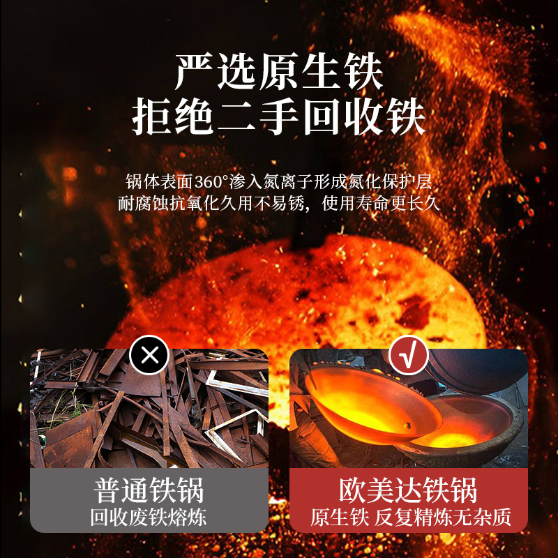 欧美达精铁锅炒锅家用老式无涂层纯铁炒锅燃气灶适用圆底官方旗舰 - 图2