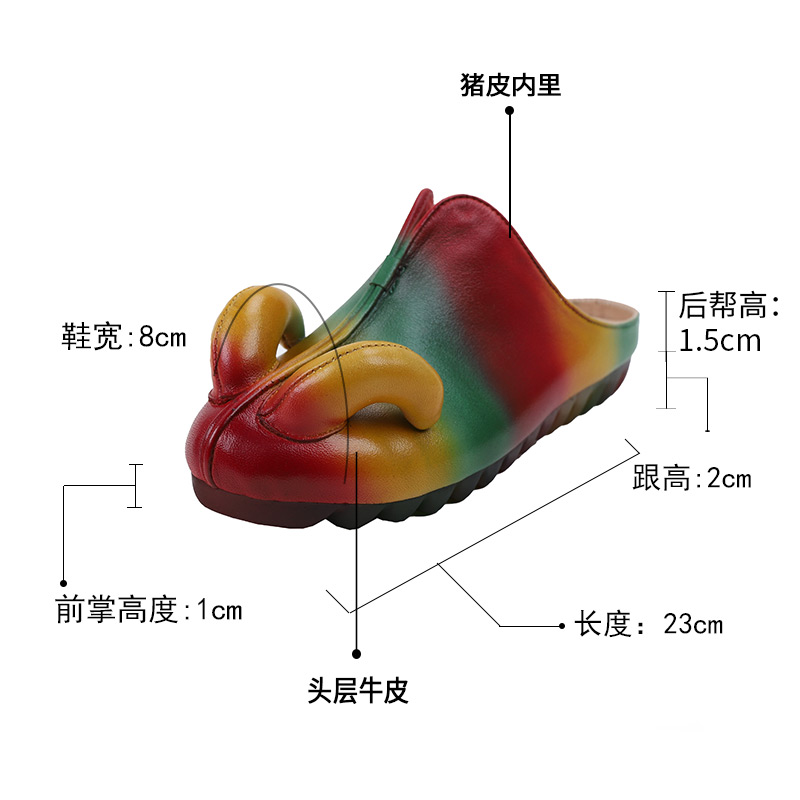 相伴真皮包头拖鞋女外穿2024新款夏季个性小众凉拖复古民族风女鞋 - 图1
