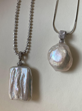 复古舞会 超大极光极少天然淡水巴洛克珍珠项链吊坠宫廷轻奢925银