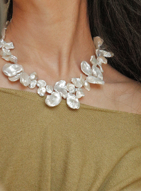 不规则花瓣珍珠天然淡水项链颈链