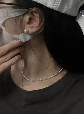 正圆淡水akoya 3mm 极光天然珍珠项链 极细 锁骨链